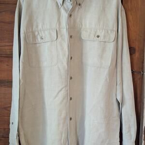 Fieldmaster Casual Button Down long sleve Shirt - Light Tan SZ L linen blend